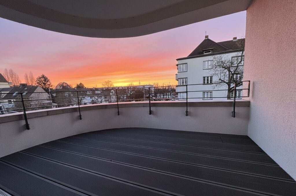 Balkon mit Sonnenuntergang